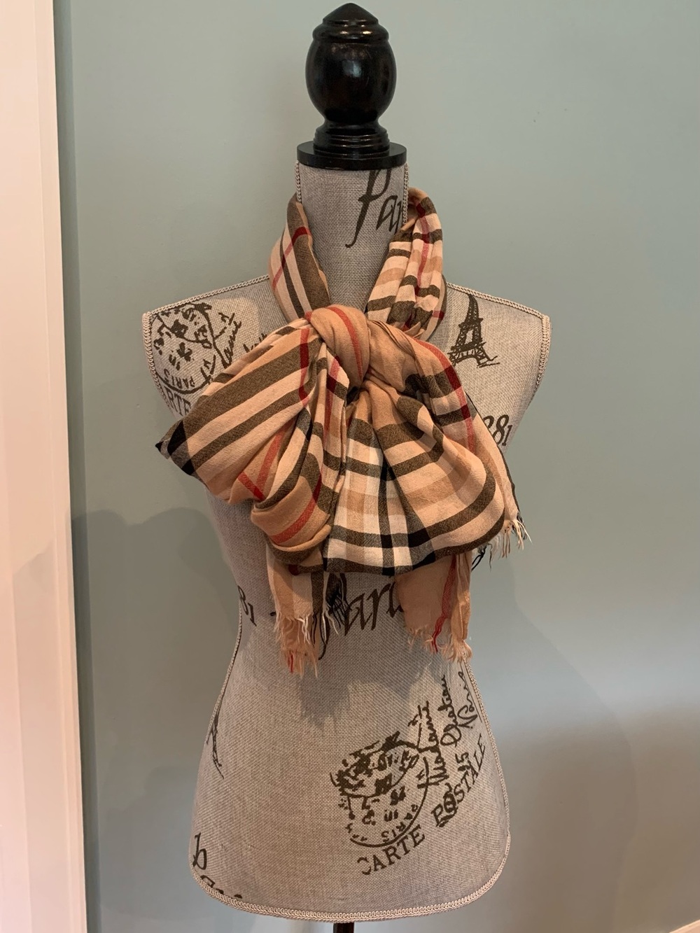 Source Unknown Plaid Scarf in Beige, Tan, Black & Red